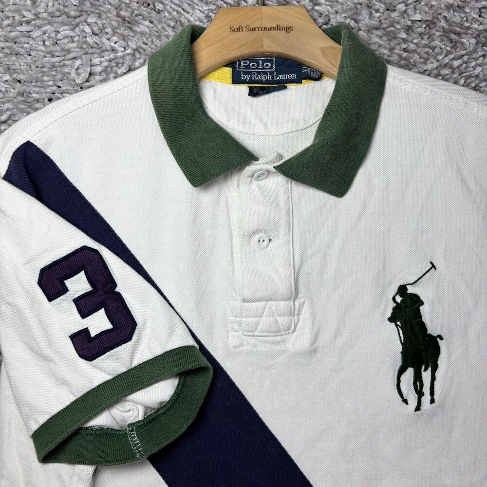 Polo Ralph Lauren Big Pony Polo Shirt Mens XL Custom Fit Stripe Rugby Golf "3"